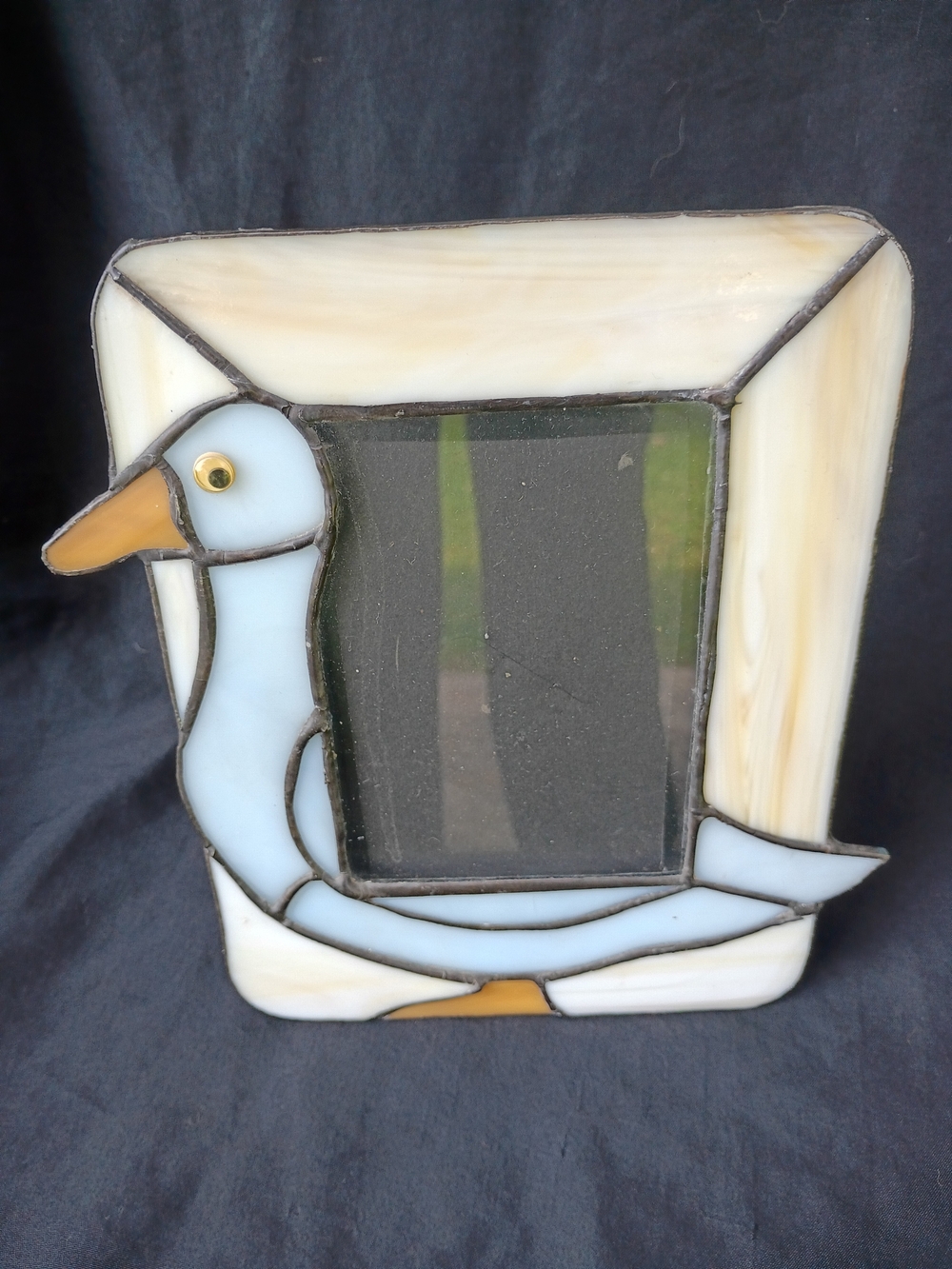 Stained Glass White Duck Goose Tabletop Picture Frame